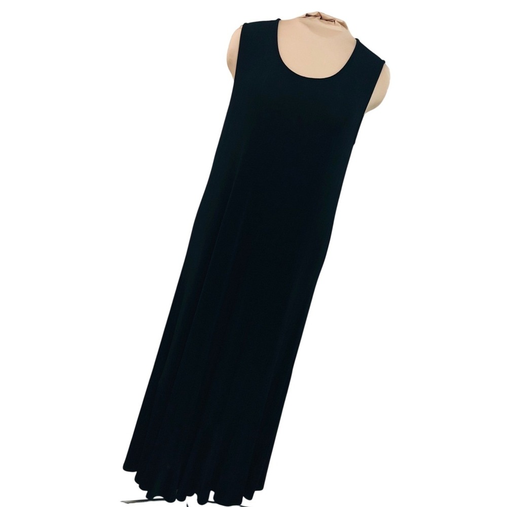 Chico's 3 Black Maxi Dress Flutter Hem Slinky Minimalist Whimsigoth Womens XL 3